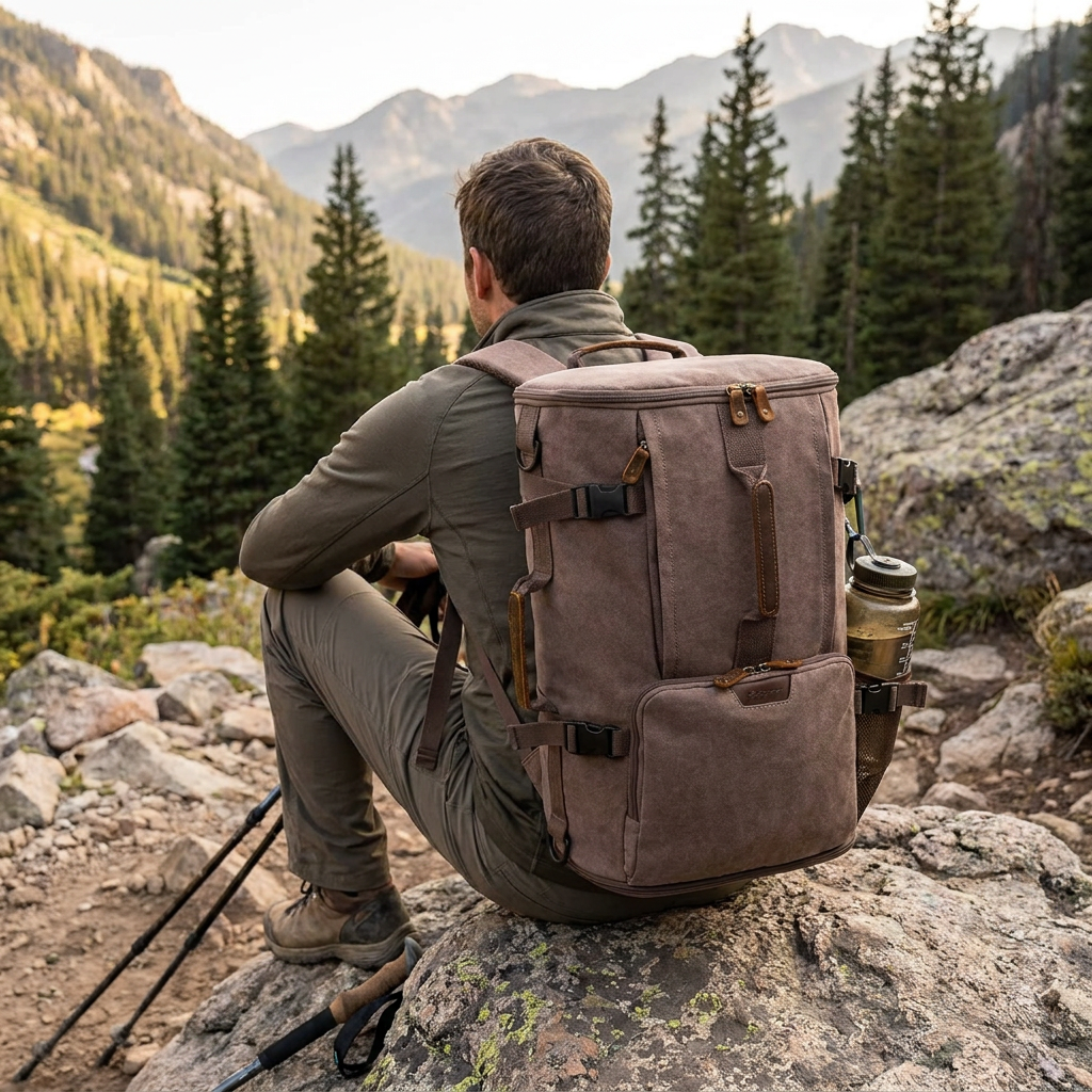 40L Vintage Canvas Travel Backpack, Convertible Duffel