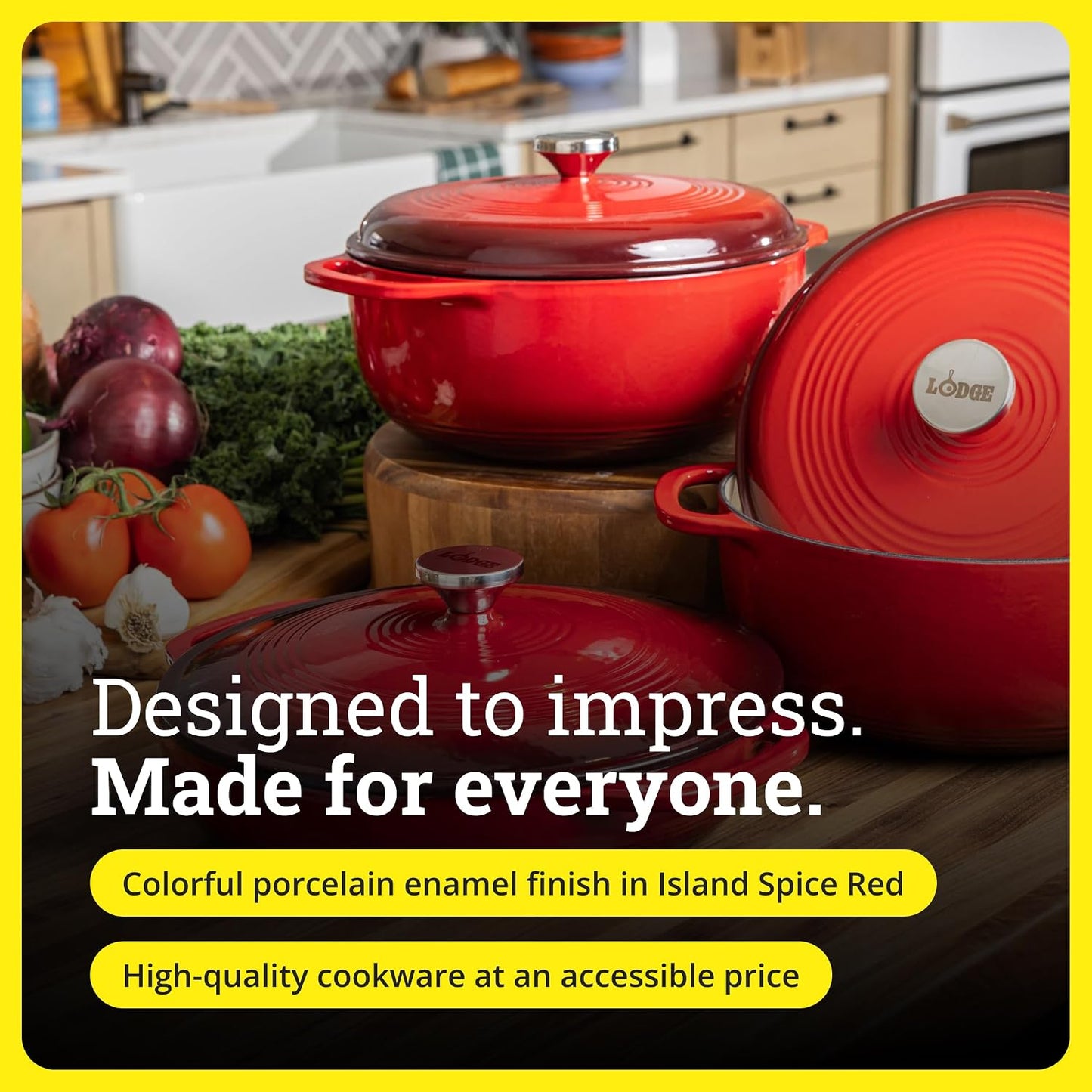 Essential Enamel Braiser 3.5 Quart - Refrigerator- & Oven-Safe up to 500° F - Heat-Retaining, Induction-Safe & Pfas-Free Enamel Cookware - Island Spice Red
