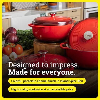 Essential Enamel Braiser 3.5 Quart - Refrigerator- & Oven-Safe up to 500° F - Heat-Retaining, Induction-Safe & Pfas-Free Enamel Cookware - Island Spice Red