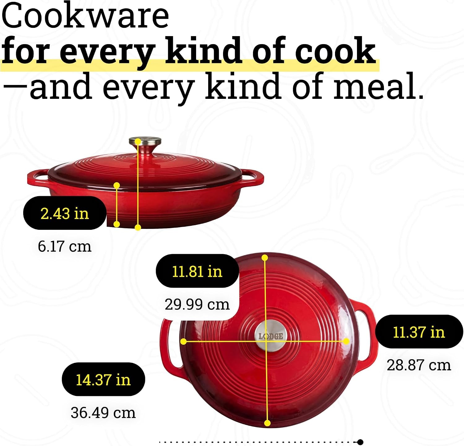 Essential Enamel Braiser 3.5 Quart - Refrigerator- & Oven-Safe up to 500° F - Heat-Retaining, Induction-Safe & Pfas-Free Enamel Cookware - Island Spice Red