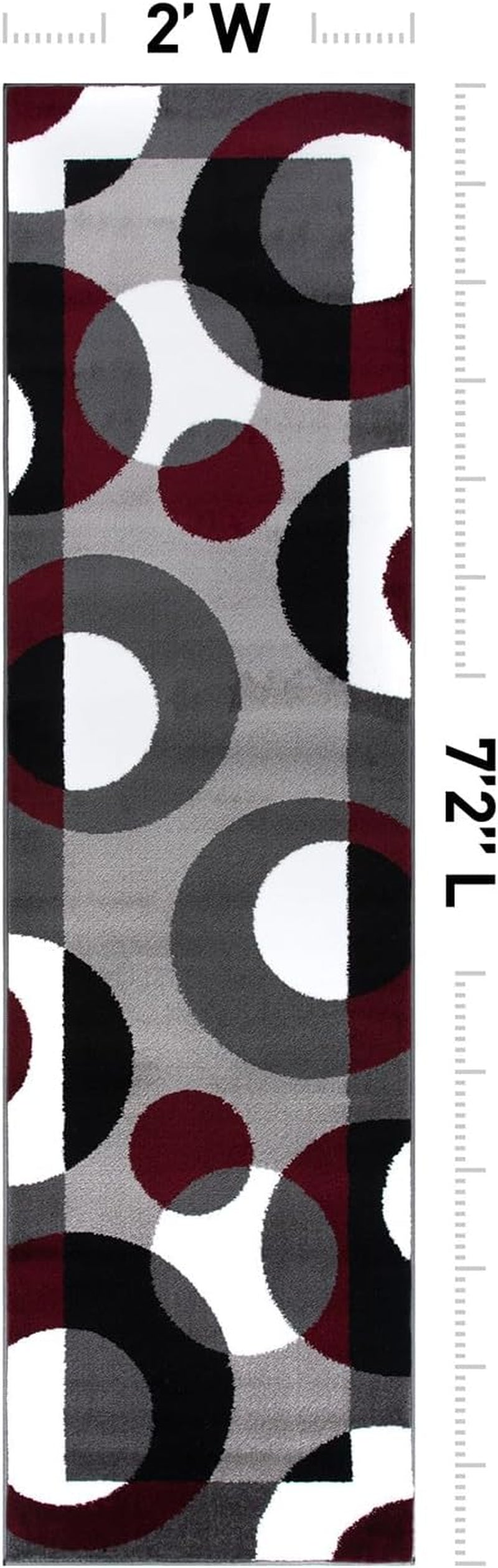 Circles Modern Soft Living Room Runner Rug Burgundy 2' X 7'2" | Rectangular, Size 2' X 7'2", Bedroom, Dining Room, Home Office, Kitchen, Entryway, Hallway, Nursery, Kids Room, Guest Room
