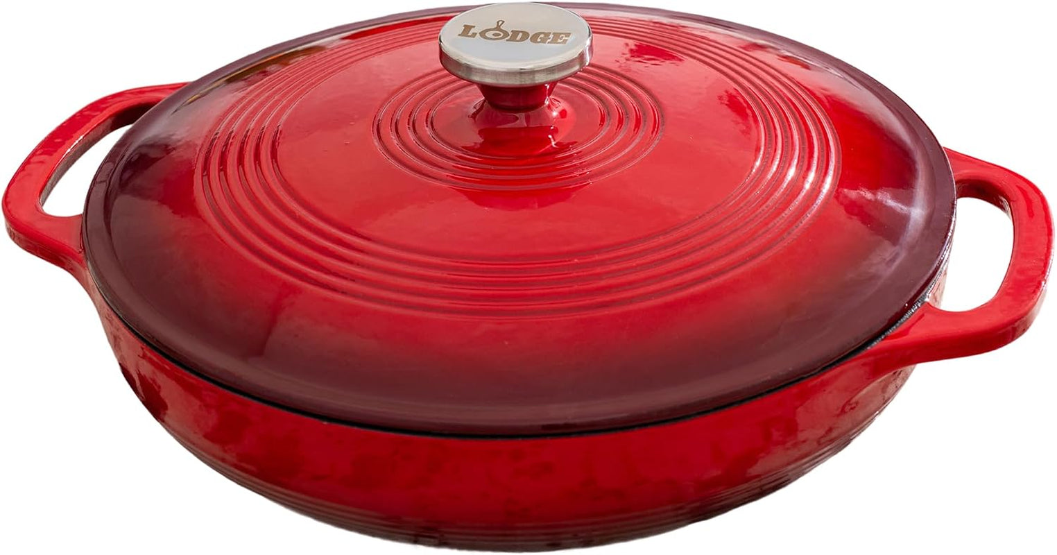 Essential Enamel Braiser 3.5 Quart - Refrigerator- & Oven-Safe up to 500° F - Heat-Retaining, Induction-Safe & Pfas-Free Enamel Cookware - Island Spice Red