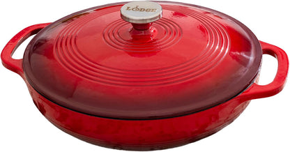 Essential Enamel Braiser 3.5 Quart - Refrigerator- & Oven-Safe up to 500° F - Heat-Retaining, Induction-Safe & Pfas-Free Enamel Cookware - Island Spice Red