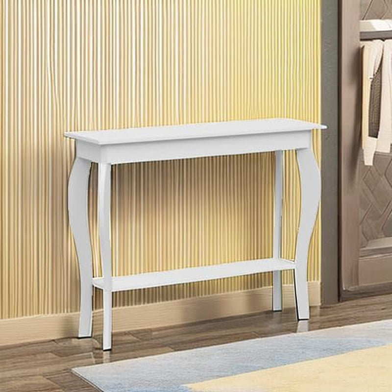 39" Narrow Entryway Table with Storage Shelf, White | Console Table with Curved Legs, Chic Accent Sofa Table with Shelves for Entryway, Living Room, Hallway