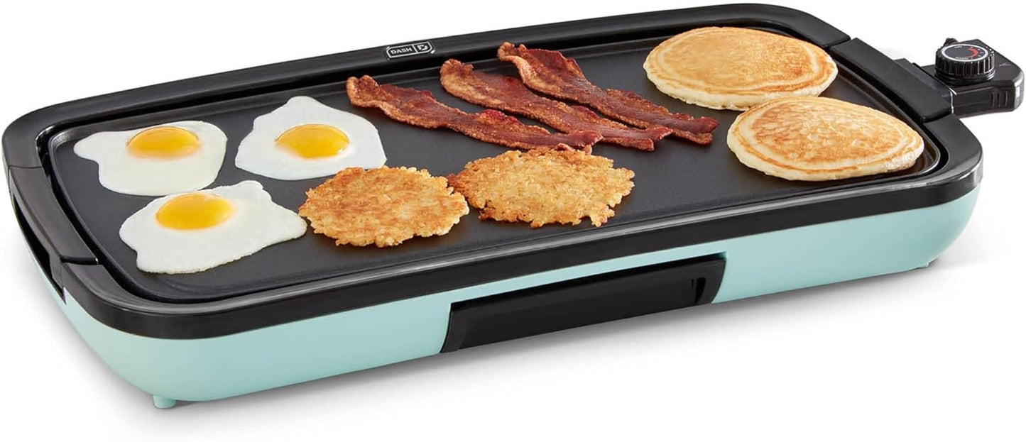 Deluxe Everyday Electric Griddle, Removable Nonstick Plate, Aqua | Flat Top Grill with Drip Tray, Temperature Control, Large 20-Inch Cooking Surface for Pancakes, Eggs, Burgers, & Bacon