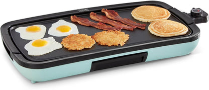 Deluxe Everyday Electric Griddle, Removable Nonstick Plate, Aqua | Flat Top Grill with Drip Tray, Temperature Control, Large 20-Inch Cooking Surface for Pancakes, Eggs, Burgers, & Bacon