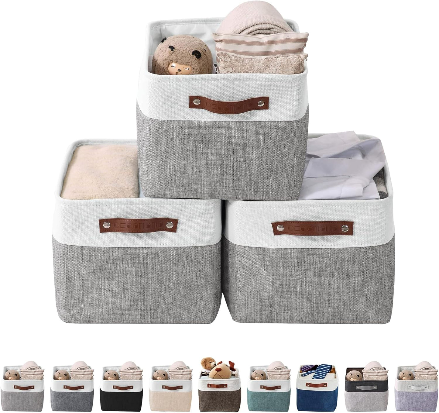 Storage Bins, Large Fabric Storage Baskets for Shelves 4 Pack | 15 X 11 X 9.5 Inches Decorative Linen Closet Organizers (Grey & White)