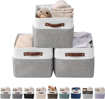 Storage Bins, Large Fabric Storage Baskets for Shelves 4 Pack | 15 X 11 X 9.5 Inches Decorative Linen Closet Organizers (Grey & White)