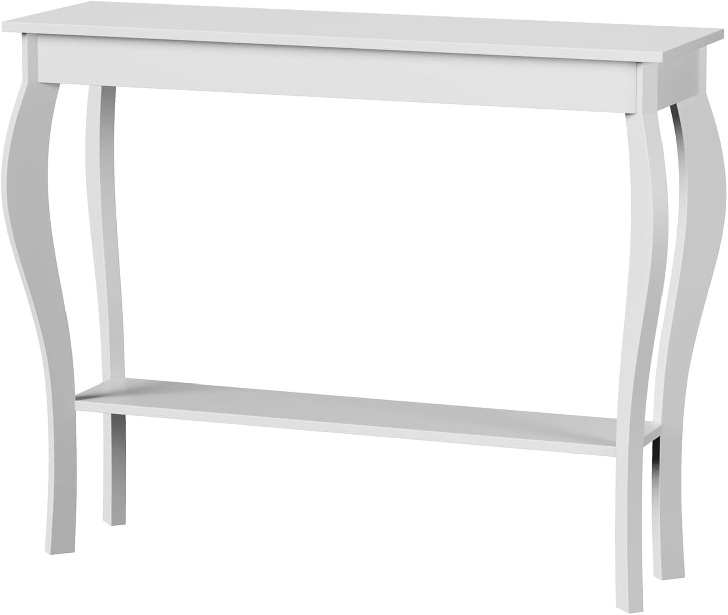 39" Narrow Entryway Table with Storage Shelf, White | Console Table with Curved Legs, Chic Accent Sofa Table with Shelves for Entryway, Living Room, Hallway