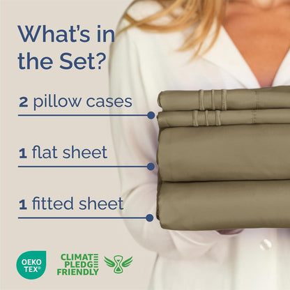 Queen Size 4 Piece Sheet Set - Comfy Breathable & Cooling Sheets - Khaki | Hotel Luxury Bed Sheets for Women & Men, Deep Pockets, Easy-Fit, Extra Soft and Wrinkle Free Sheets, Oeko-Tex Bed Sheet Set
