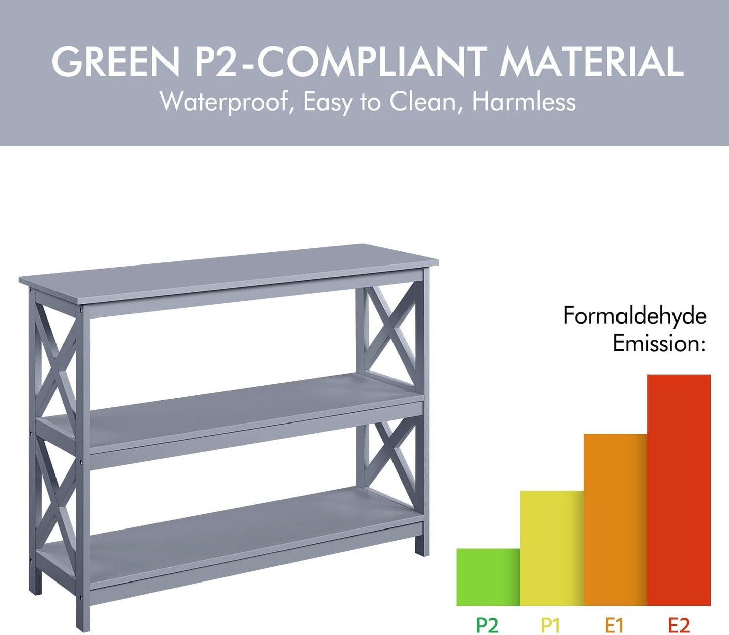 Yaheetech 42"L Console Table 3-Tier Narrow X-Frame Open Storage Shelf, Gray | Sofa Table for Entryway, Hallway and Living Room, Slim 14" Depth, Powder-Coated MDF, 88 Lb Top Load, Easy Assembly