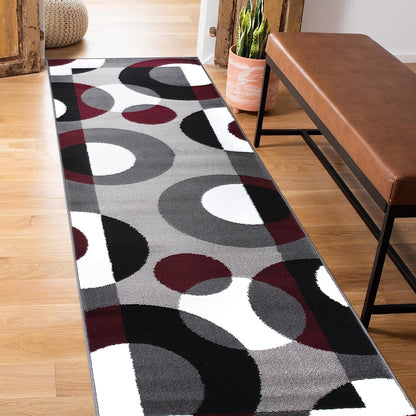 Circles Modern Soft Living Room Runner Rug Burgundy 2' X 7'2" | Rectangular, Size 2' X 7'2", Bedroom, Dining Room, Home Office, Kitchen, Entryway, Hallway, Nursery, Kids Room, Guest Room
