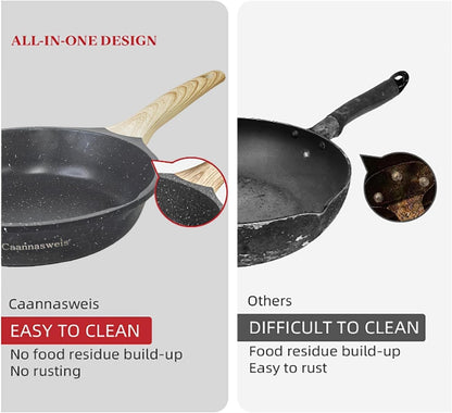Nonstick Granite Frying Pan Skillet 9.5 Inch for Stove Top | Non Stick Omelette Fry Pans, Omelet Egg Pan, Stone Cookware Chef'S Pan, Induction Compatible, PFOA Free Gray