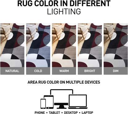 Circles Modern Soft Living Room Runner Rug Burgundy 2' X 7'2" | Rectangular, Size 2' X 7'2", Bedroom, Dining Room, Home Office, Kitchen, Entryway, Hallway, Nursery, Kids Room, Guest Room