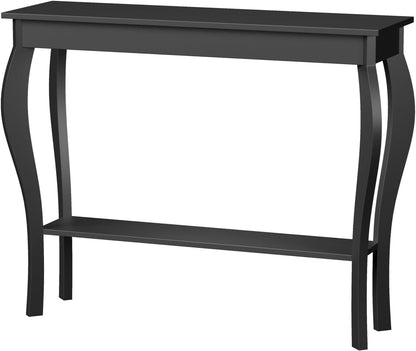 39" Narrow Entryway Table with Storage Shelf, Black | Console Table with Curved Legs, Chic Accent Sofa Table with Shelves for Entryway, Living Room, Hallway