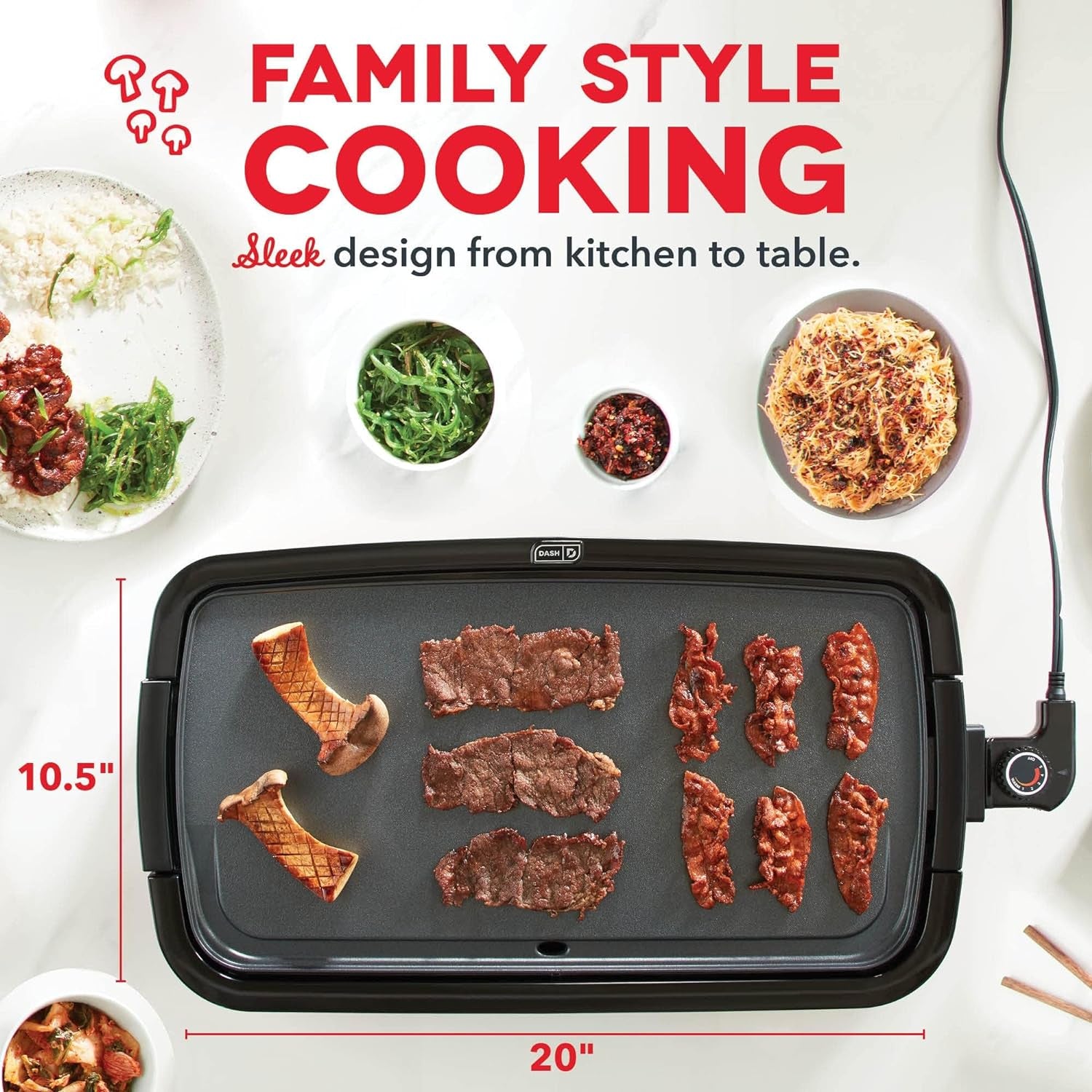 Deluxe Everyday Electric Griddle, Removable Nonstick Plate, Aqua | Flat Top Grill with Drip Tray, Temperature Control, Large 20-Inch Cooking Surface for Pancakes, Eggs, Burgers, & Bacon