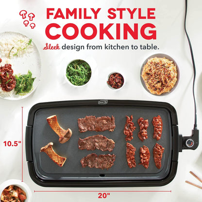 Deluxe Everyday Electric Griddle, Removable Nonstick Plate, Aqua | Flat Top Grill with Drip Tray, Temperature Control, Large 20-Inch Cooking Surface for Pancakes, Eggs, Burgers, & Bacon
