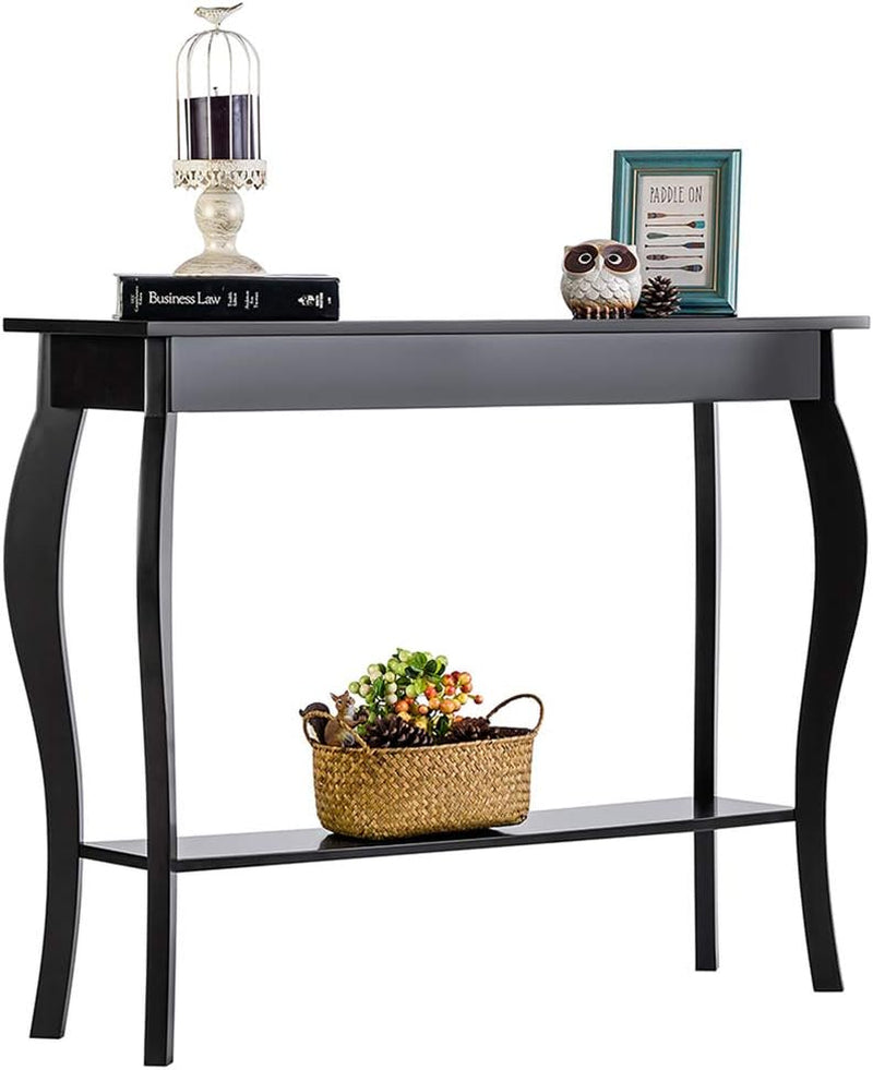 39" Narrow Entryway Table with Storage Shelf, Black | Console Table with Curved Legs, Chic Accent Sofa Table with Shelves for Entryway, Living Room, Hallway