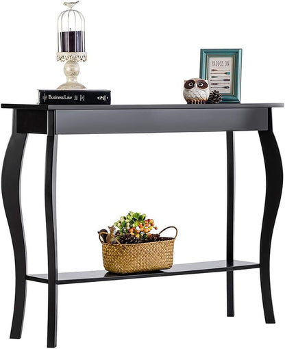 39" Narrow Entryway Table with Storage Shelf, Black | Console Table with Curved Legs, Chic Accent Sofa Table with Shelves for Entryway, Living Room, Hallway