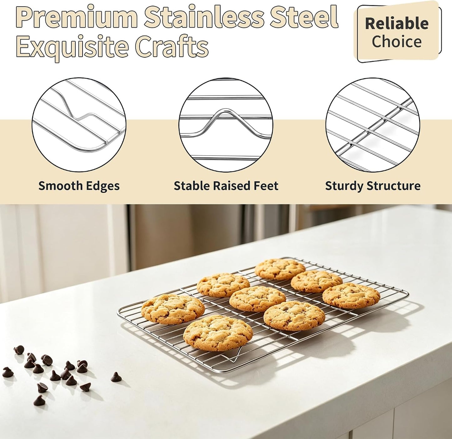 Stainless Steel Baking Sheet with Rack Set, 16"X12"X1" | 2 Pans + 2 Racks, Cookie Sheet Baking Pan Tray with Cooling Rack for Cooking, Non-Toxic & Rust Proof, Dishwasher Safe