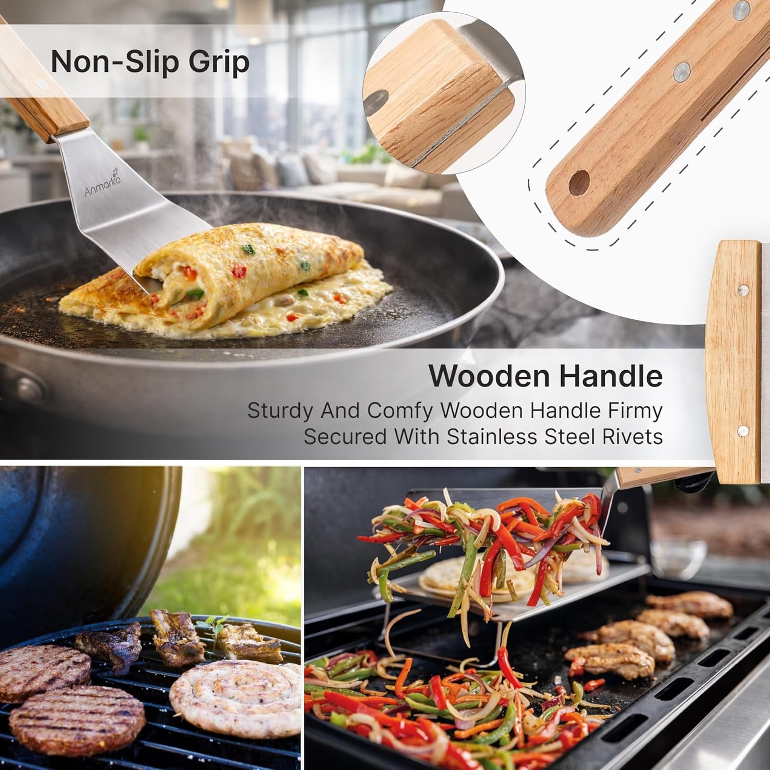 Stainless Steel Metal Spatula Set - Teppaniyaki Spatulas - Griddle Scraper Flat Spatula Pancake Flipper Hamburger Turner - Metal Utensil Great for BBQ Grill Flat Top Cast Iron Griddle Accessories