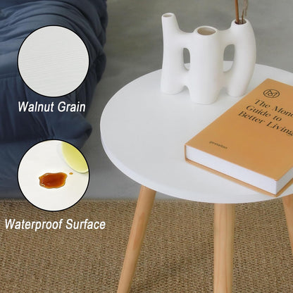 round Side Table, Small Accent Table Nightstand Modern End Table for Living Room Bedroom Office Small Spaces, 15.7''Dia X 19.69''H (White)