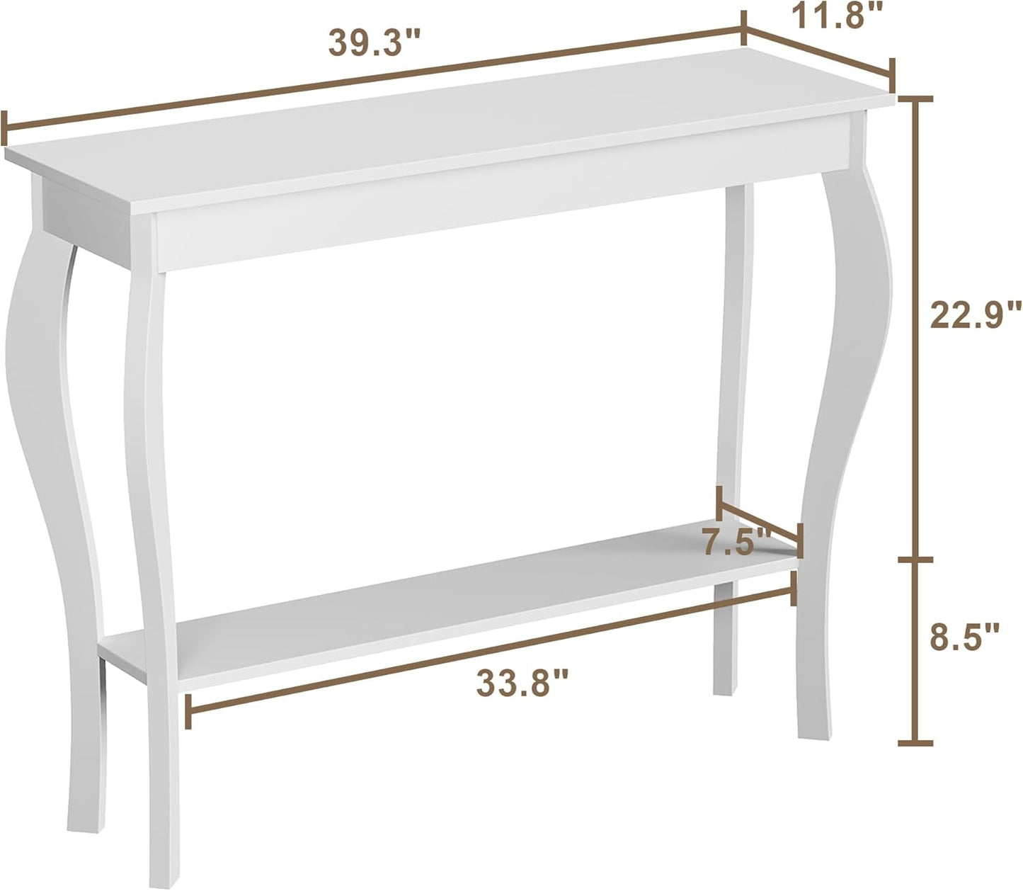 39" Narrow Entryway Table with Storage Shelf, White | Console Table with Curved Legs, Chic Accent Sofa Table with Shelves for Entryway, Living Room, Hallway