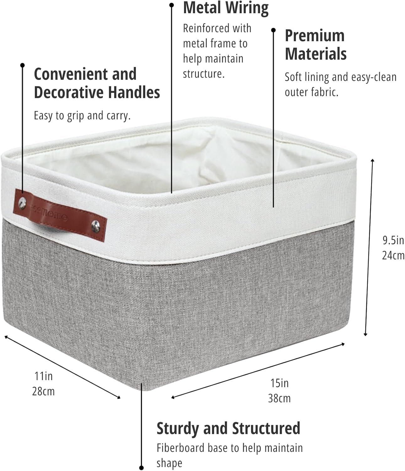 Storage Bins, Large Fabric Storage Baskets for Shelves 4 Pack | 15 X 11 X 9.5 Inches Decorative Linen Closet Organizers (Grey & White)