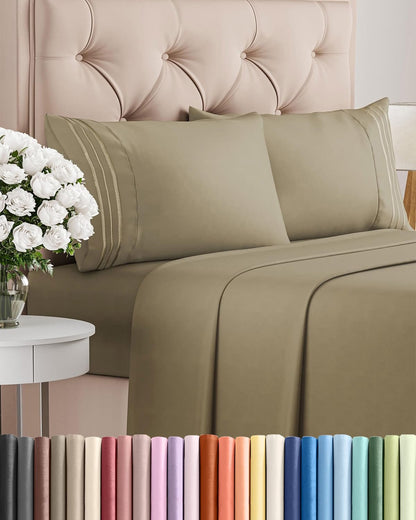 Queen Size 4 Piece Sheet Set - Comfy Breathable & Cooling Sheets - Khaki | Hotel Luxury Bed Sheets for Women & Men, Deep Pockets, Easy-Fit, Extra Soft and Wrinkle Free Sheets, Oeko-Tex Bed Sheet Set