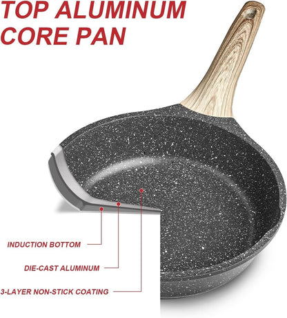 Nonstick Granite Frying Pan Skillet 9.5 Inch for Stove Top | Non Stick Omelette Fry Pans, Omelet Egg Pan, Stone Cookware Chef'S Pan, Induction Compatible, PFOA Free Gray