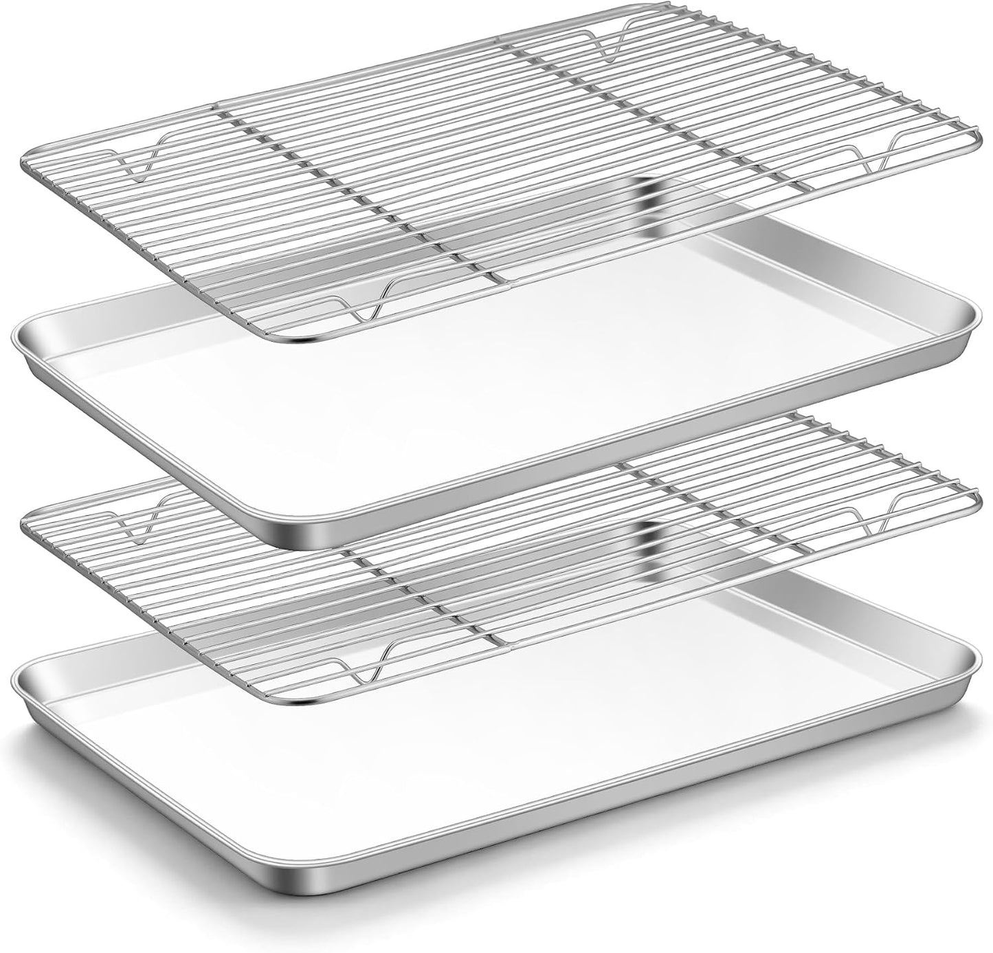 Stainless Steel Baking Sheet with Rack Set, 16"X12"X1" | 2 Pans + 2 Racks, Cookie Sheet Baking Pan Tray with Cooling Rack for Cooking, Non-Toxic & Rust Proof, Dishwasher Safe