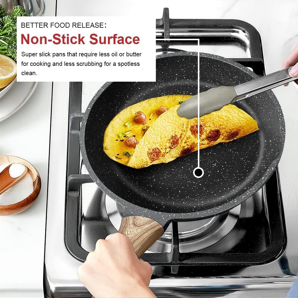 Nonstick Granite Frying Pan Skillet 9.5 Inch for Stove Top | Non Stick Omelette Fry Pans, Omelet Egg Pan, Stone Cookware Chef'S Pan, Induction Compatible, PFOA Free Gray