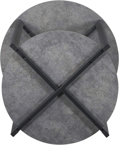 Jamestown round Side End Table with Storage Shelf Rustic Slate Concrete and Black Metal