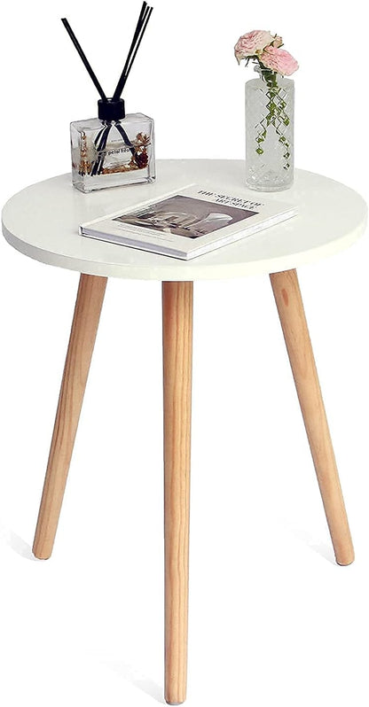 round Side Table, Small Accent Table Nightstand Modern End Table for Living Room Bedroom Office Small Spaces, 15.7''Dia X 19.69''H (White)