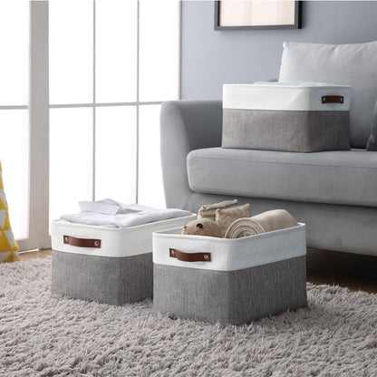 Storage Bins, Large Fabric Storage Baskets for Shelves 4 Pack | 15 X 11 X 9.5 Inches Decorative Linen Closet Organizers (Grey & White)