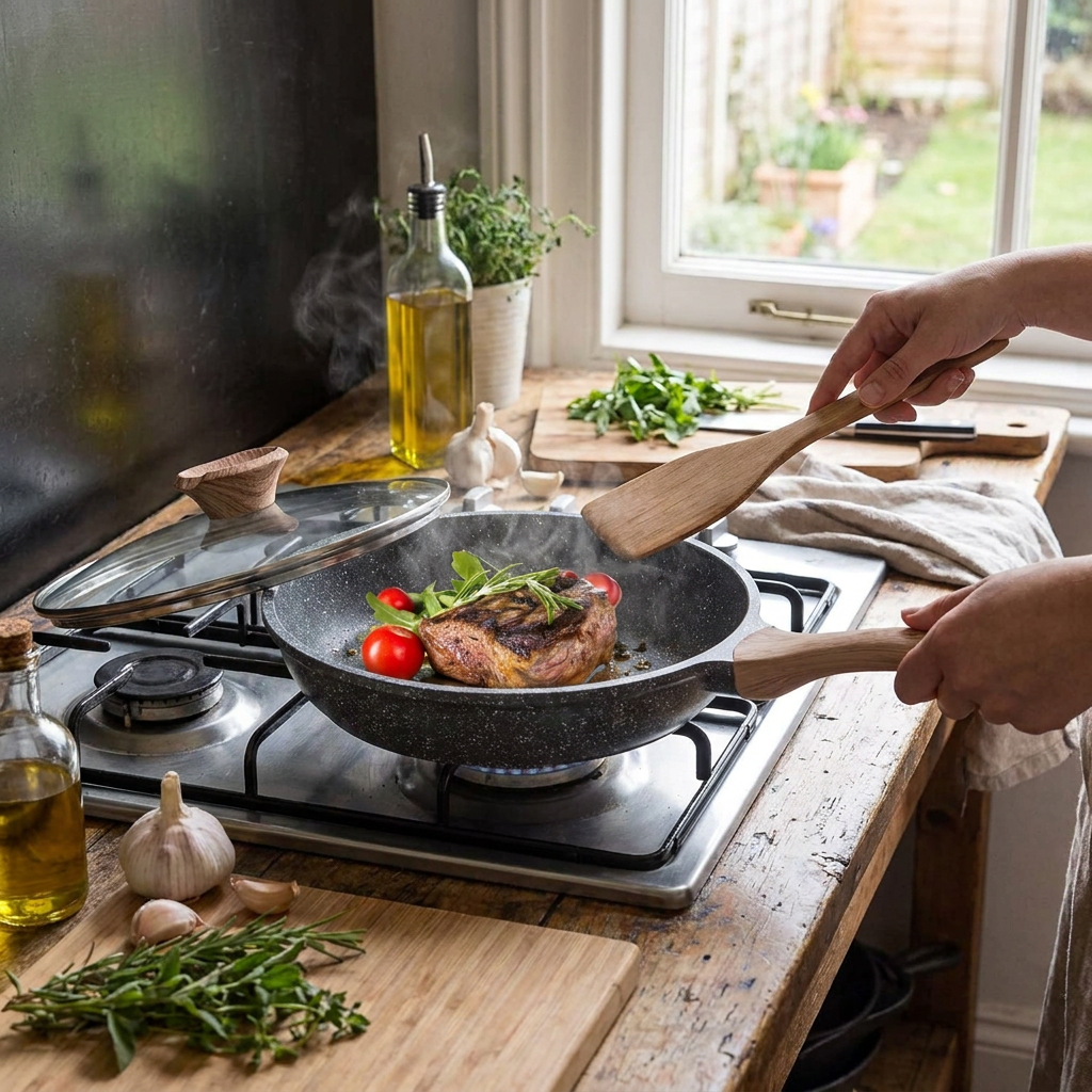 Nonstick Granite Omelet Pan with Lid, 9.5"