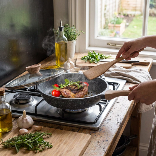 Nonstick Granite Omelet Pan with Lid, 9.5"