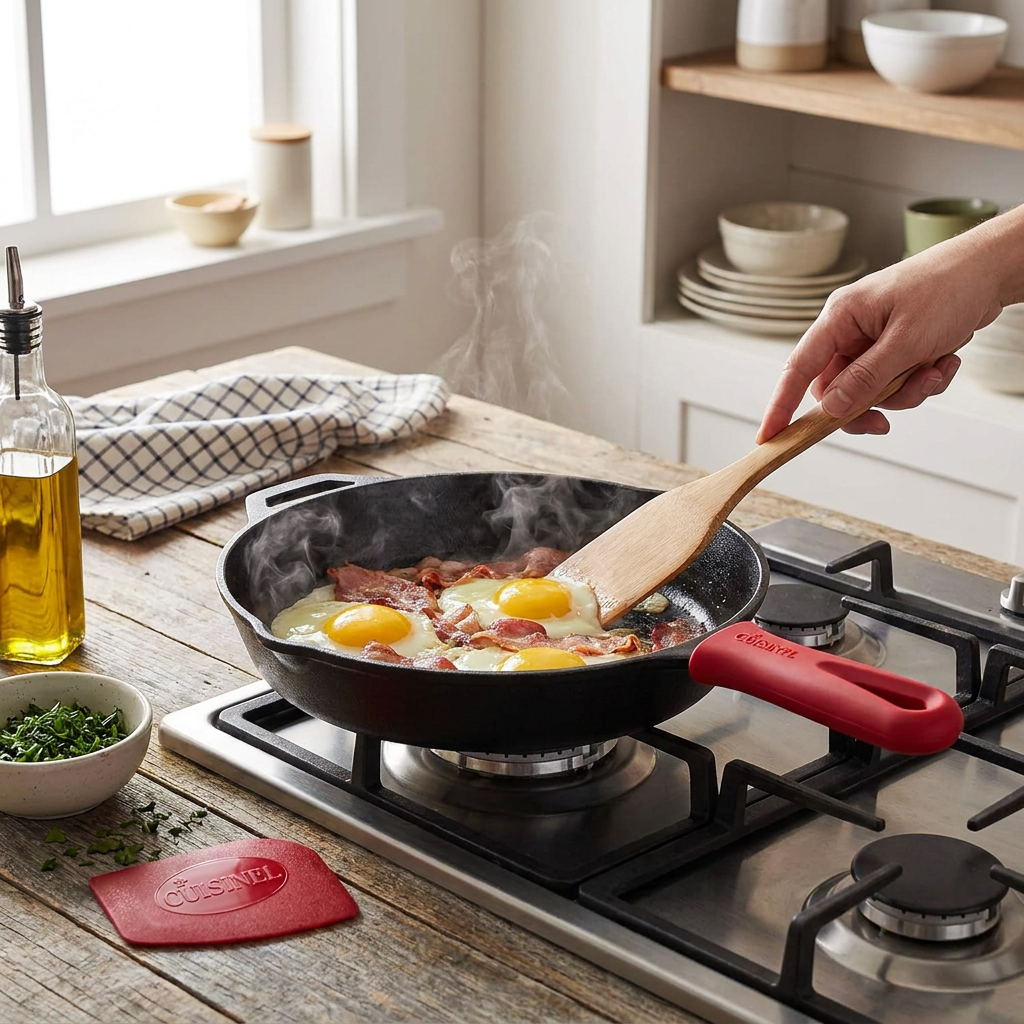 12" Cast Iron Skillet with Assist Handle & Silicone Holder