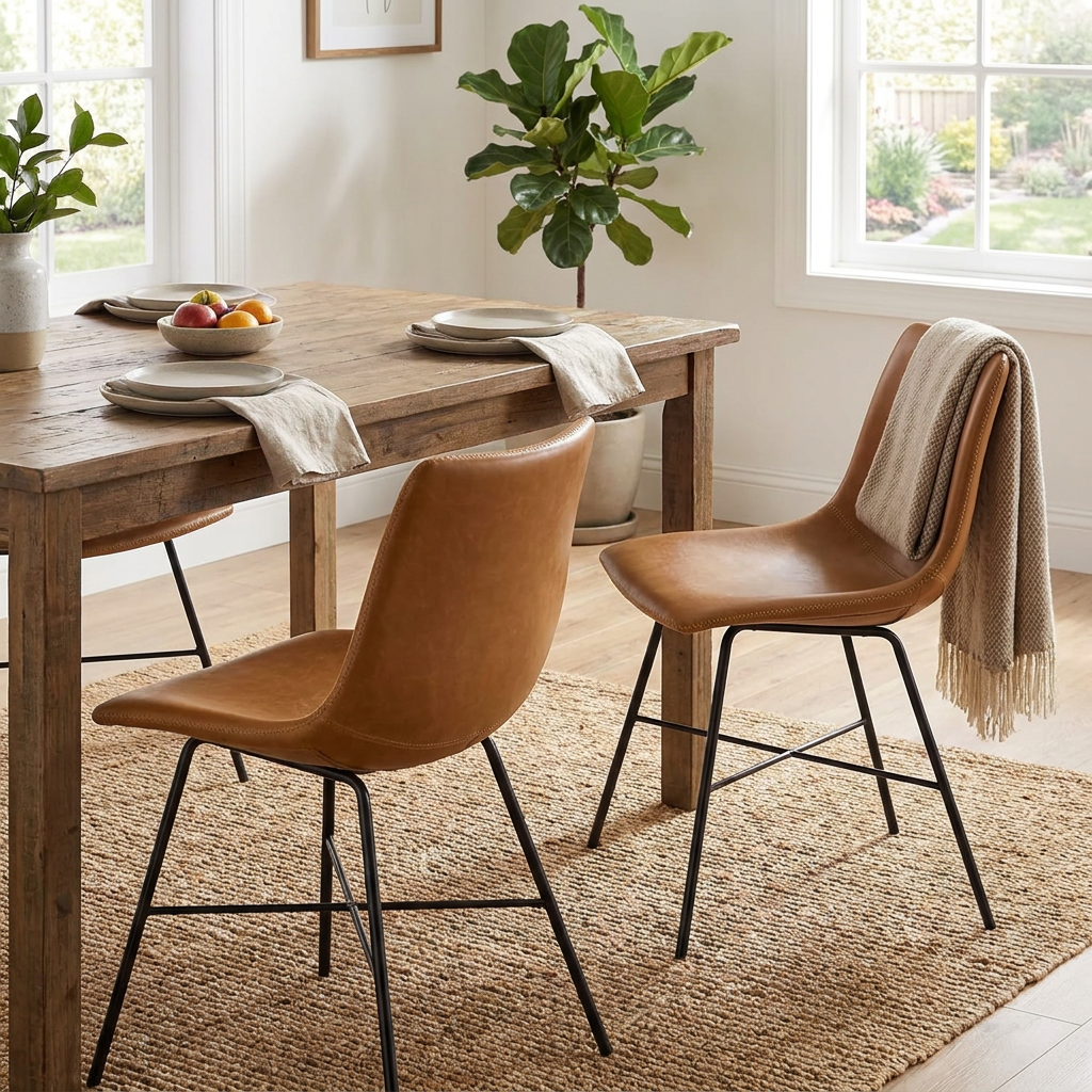 POLY & BARK Paxton Faux Leather Dining Chairs, Set of 2, Tan