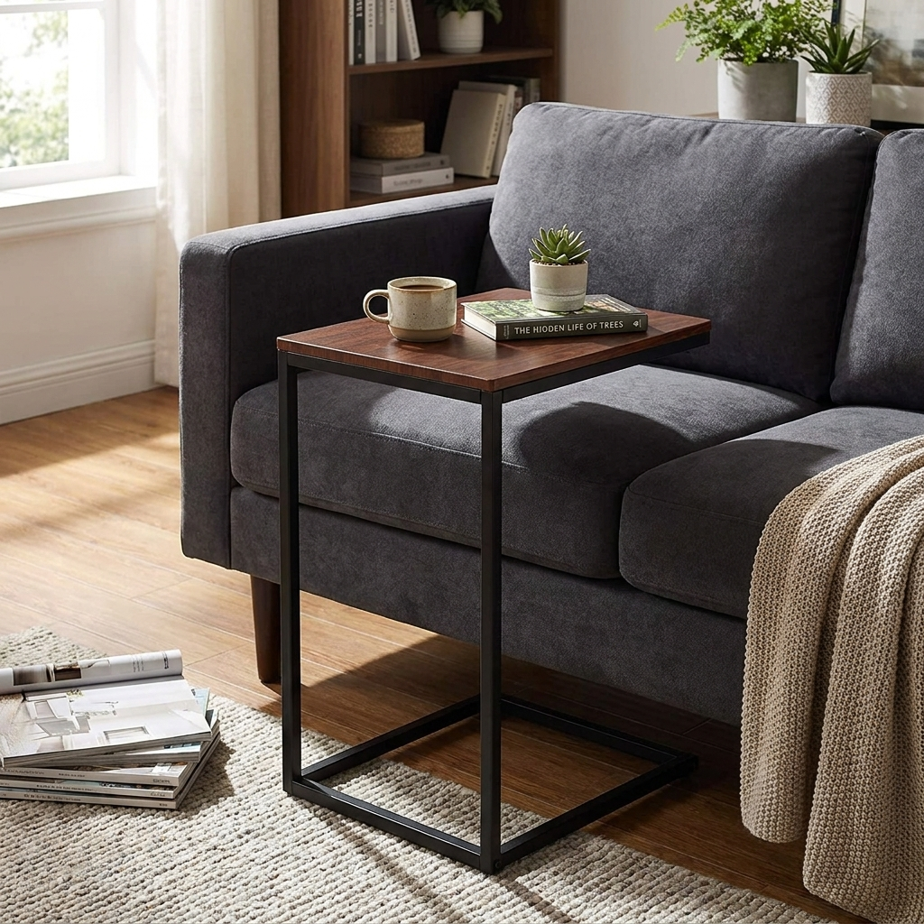 C-Shaped End Table for Sofa & Bed