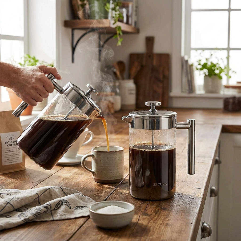 Stainless Steel French Press Coffee Maker, 12oz, Silver