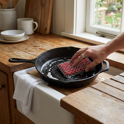 316L Chainmail Scrubber for Cast Iron Cookware, Red