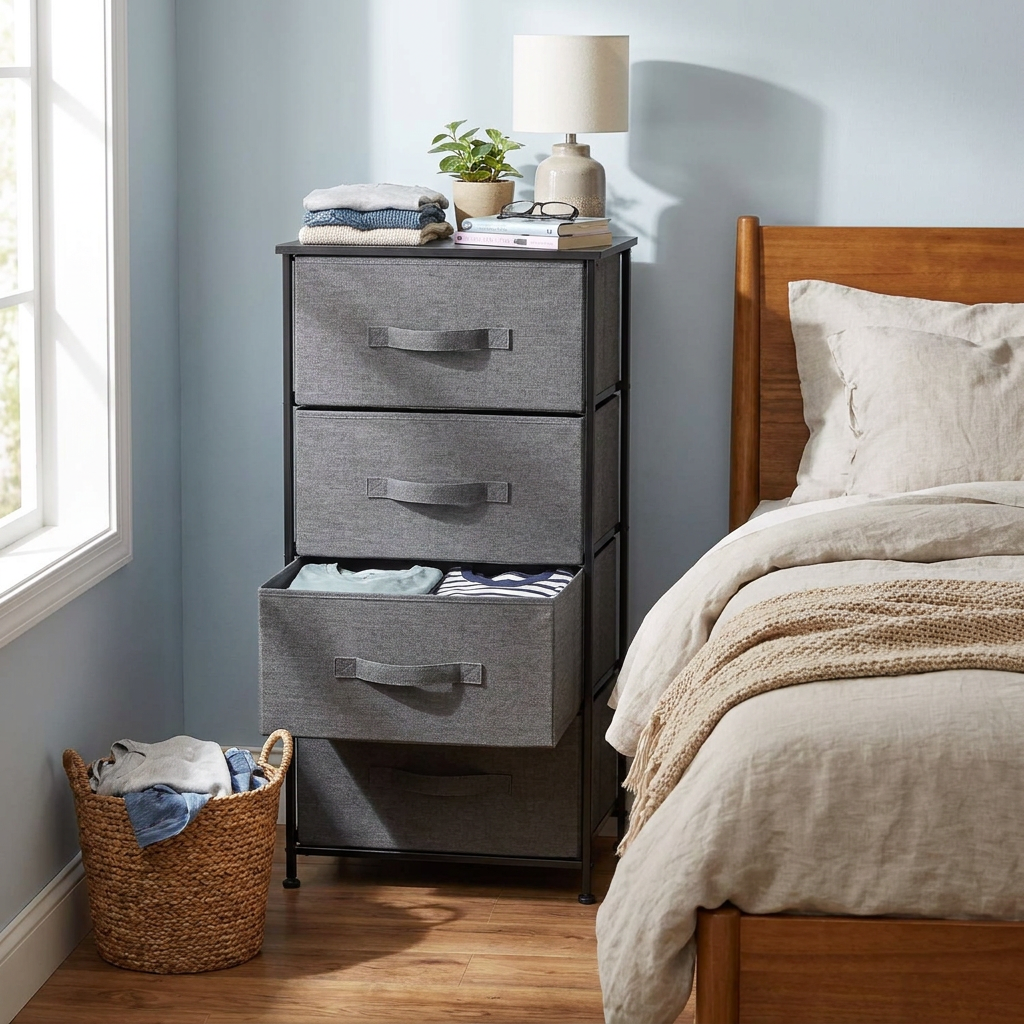 Jamestown Round Side Table with Storage Shelf, Slate & Black